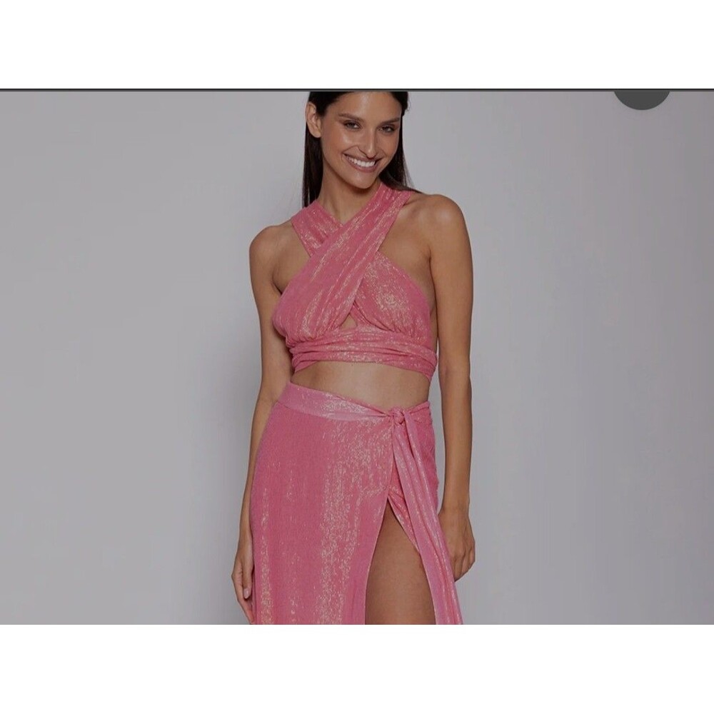 Sundress Amy Crop Top Womens XL Marbella Pink Metallic Wrap Top